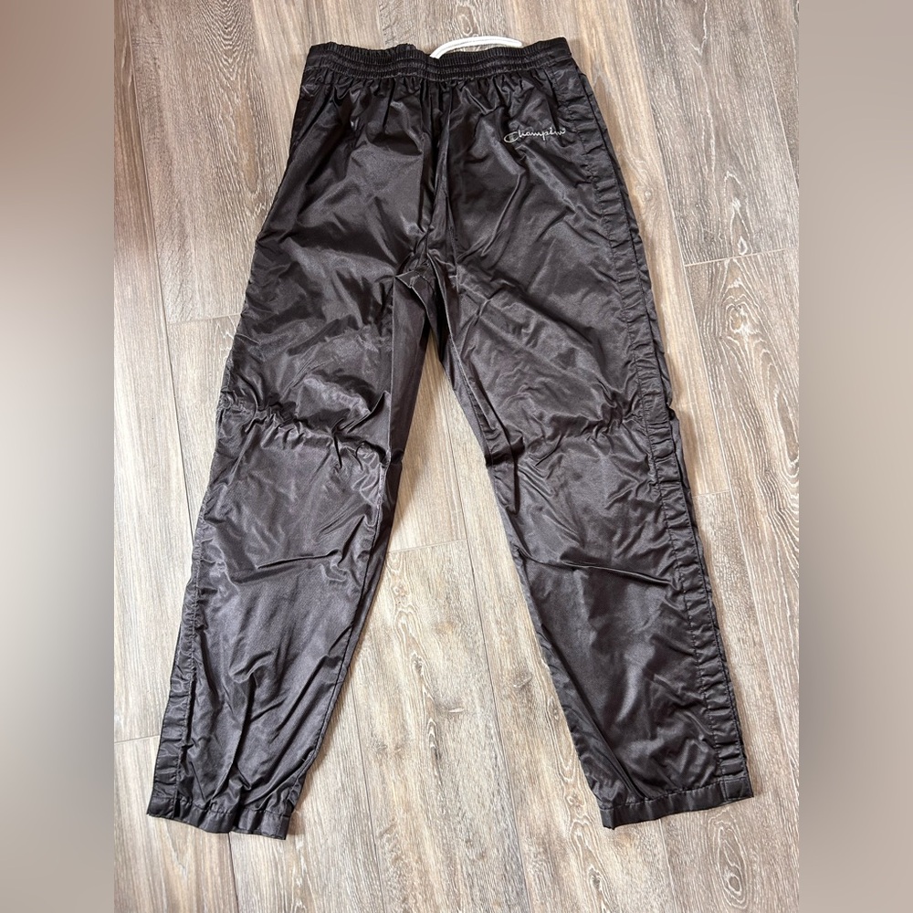 Black Champion Men's shiny tearaway Pants sz LG